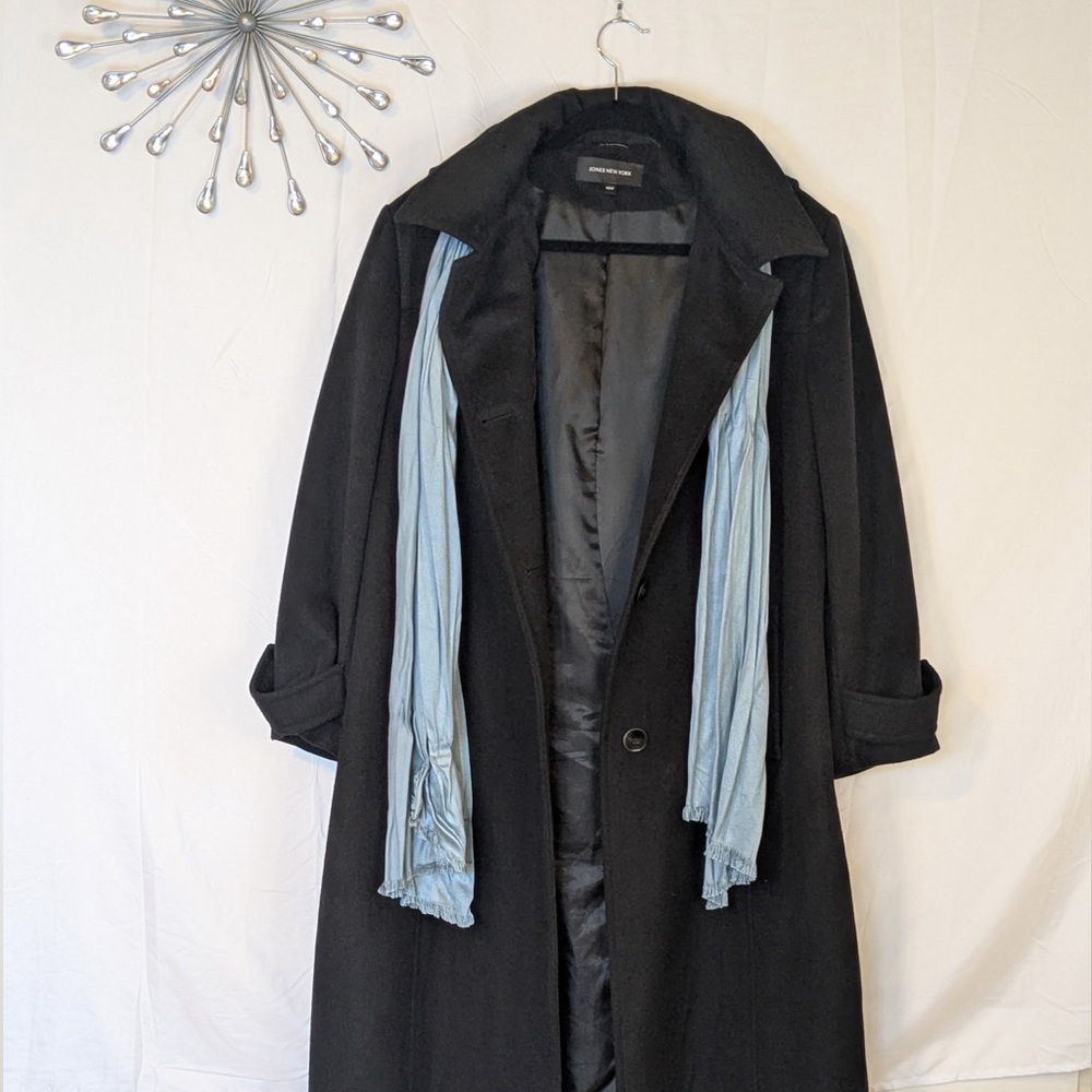 Warm & Cozy Jones New York Women’s Black Long Coat With Hood Size 18W - Picture 9 of 15